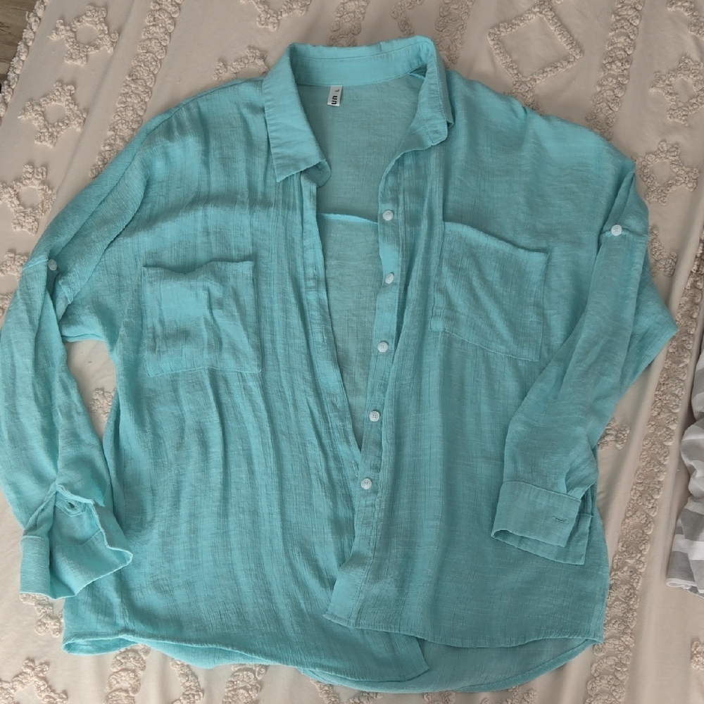 Amazon Women's Aqua Button Down Shirt